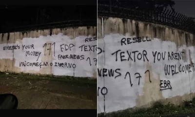 Muros do CT do Botafogo amanhecem pichados com críticas em inglês a John Textor; torcida planeja protesto