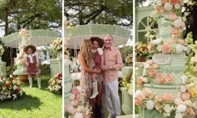Festa de 6 anos de Vicky, filha de Roberto Justus e Ana Paula Siebert, impressiona com vestido de R$ 45 mil e bolo gigante