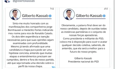 Kassab se coloca à disposição para ser vice de Caiado em 2026, mas decisão final será de Ronaldo Caiado