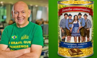 Luciano Hang reage a desfile do Carnaval criticando conservadorismo com foto de família em lata de conserva