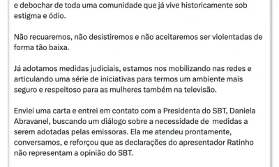 Presidente do SBT pede desculpas a Erika Hilton por comentários transfóbicos de Ratinho e emissora busca retratação