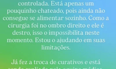 Michelle Bolsonaro revela que Jair Bolsonaro está "chateado" após cirurgia e com dificuldades de se alimentar sozinho